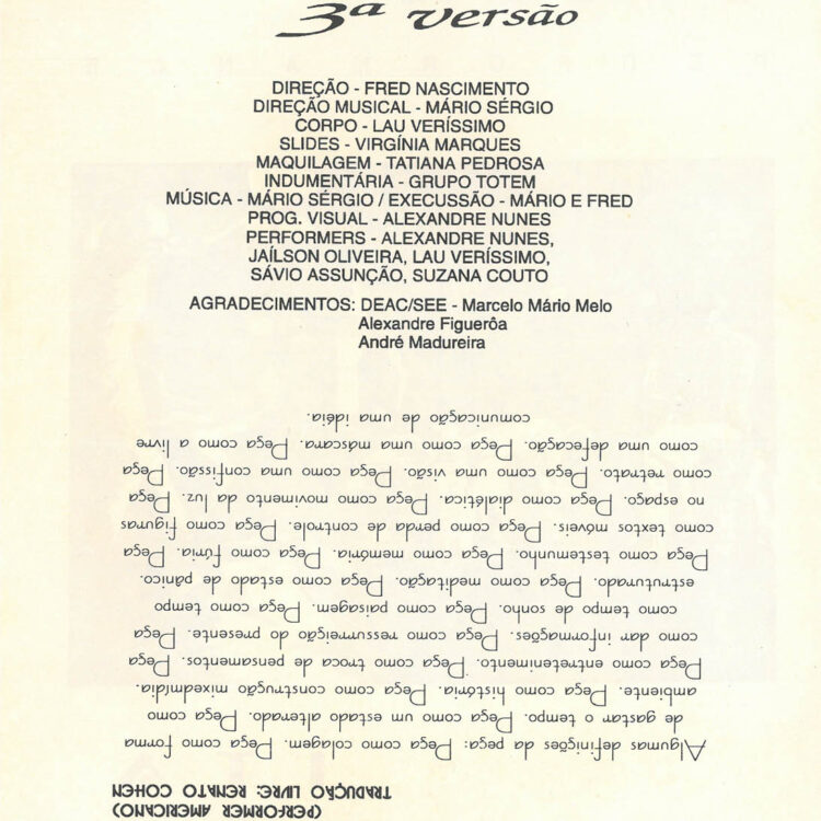 Programa do espetáculo “ITA” 3ª versão