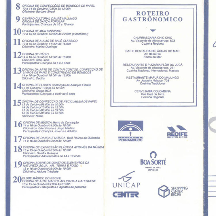 Programa do Beira Rio, Criança: e teu futuro?, Festival Internacional da Criança, que contou com apresentação do espetáculo “ITA” em sua programação.