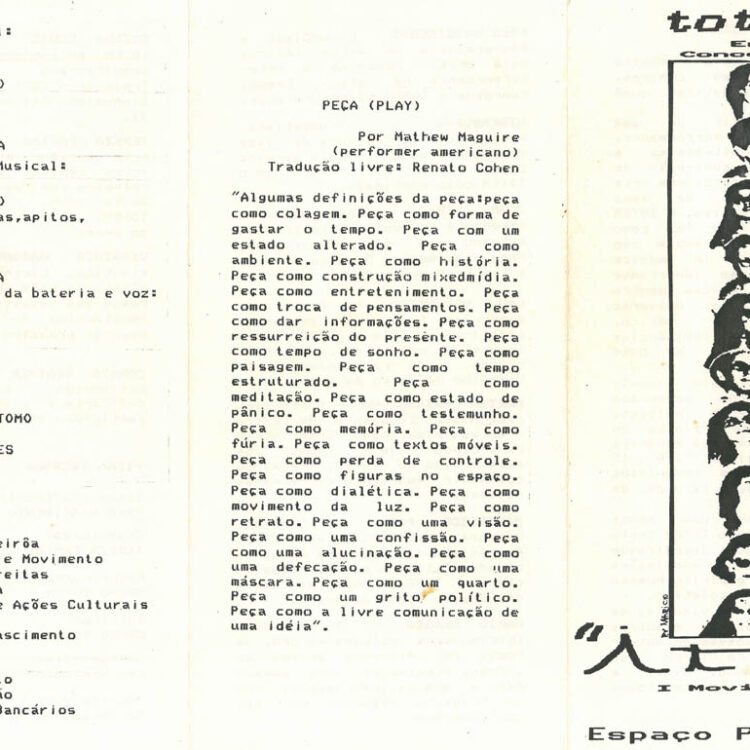 Programa do espetáculo “ITA” I Movimento, realizado no Espaço Pasárgada.